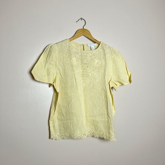 CLEARANCE! Pale Yellow Nordstrom Signature Eyelet Top Size S EUC - Picture 3 of 5